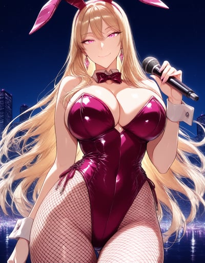 AIで描いたアニメイラスト：バニースーツを着た金髪のアイドル、星空