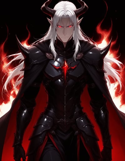 角と赤い瞳をもつ、黒い鎧の魔王